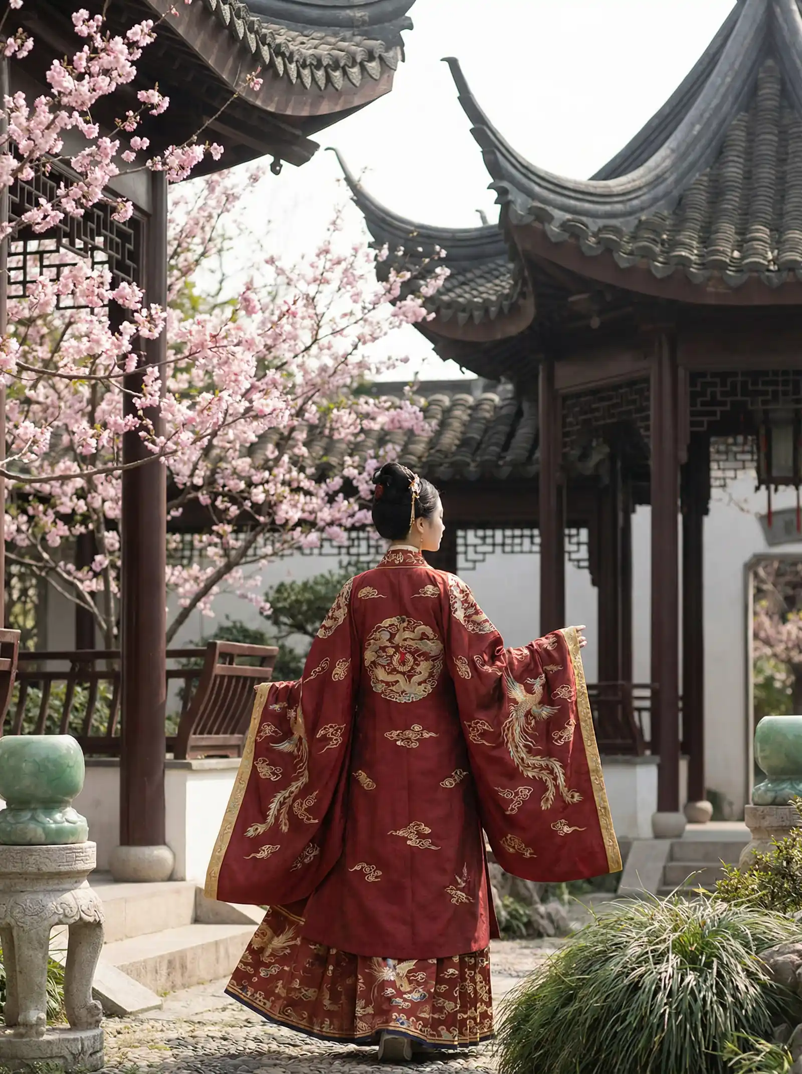 吉泽明布 明制汉服红色凤凰刺绣